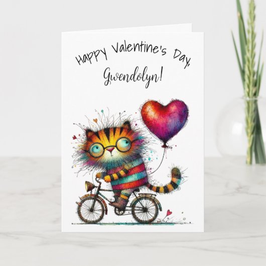 Cute Whimsical Tiger Happy Valentine's Day カード (正面)