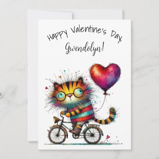 Cute Whimsical Tiger Valentine's Day Flat カード (正面)