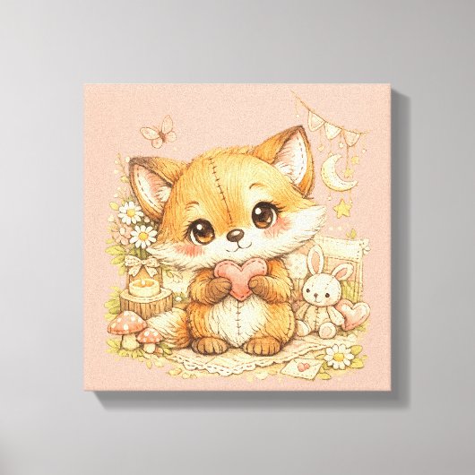Cute Whimsical Watercolor Animal キャンバスプリント (正面)
