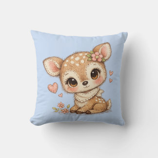 Cute Whimsical Watercolor Animal Throw Pillow クッション
