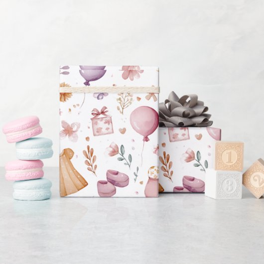 Cute Whimsical Watercolor Baby Shower Wrapp ラッピングペーパー (ベビーシャワー)