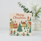 Cute Whimsical Winter Town Merry Christmas Card カード (スタンド正面)
