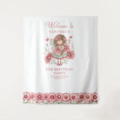 Cute Whimsy Fairy Floral Pink 2 Birthday Backdrop タペストリー (正面)
