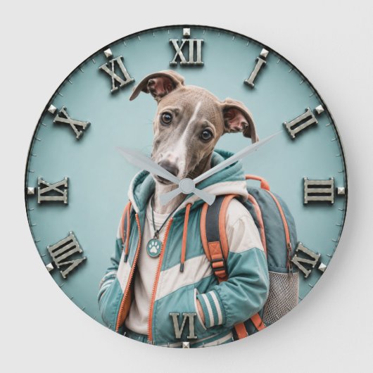 Cute Whippet Puppy ラージ壁時計 (正面)
