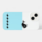 Cute White and Blue Custom Initial Black Whale iPhoneケース (裏面横)