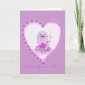 Cute White Baby Sea Otter , Happy Valentines Day カード (正面)