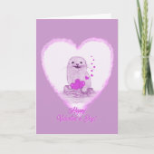 Cute White Baby Sea Otter , Happy Valentines Day カード (正面)