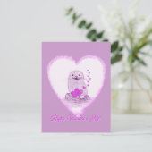 Cute White Baby Sea Otter , Happy Valentines Day シーズンポストカード (スタンド正面)