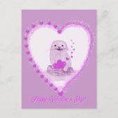 Cute White Baby Sea Otter , Happy Valentines Day シーズンポストカード (正面)