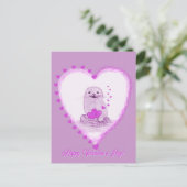 Cute White Baby Sea Otter , Happy Valentines Day シーズンポストカード (スタンド正面)