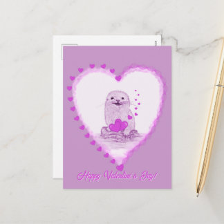 Cute White Baby Sea Otter , Happy Valentines Day シーズンポストカード