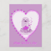 Cute White Baby Sea Otter , Happy Valentines Day シーズンポストカード (正面)