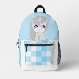 Cute White & Blue Unicorn Themed Backpack プリントバックパック