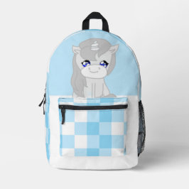 Cute White & Blue Unicorn Themed Backpack プリントバックパック