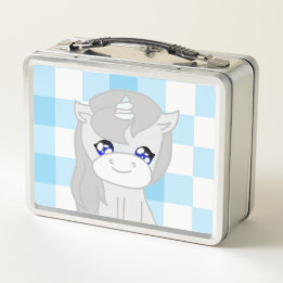 Cute White & Blue Unicorn Themed Lunchbox メタルランチボックス