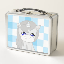 Cute White & Blue Unicorn Themed Lunchbox メタルランチボックス