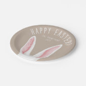 Cute White Bunny Ears On Beige Happy Easter ペーパープレート (アングル)