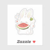 Cute White Bunny Eating Watermelon Sticker シール (シート)