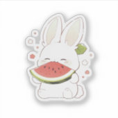 Cute White Bunny Eating Watermelon Sticker シール (正面)