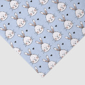 Cute White Bunny Faces and Hearts Pattern Blue 薄葉紙 (詳細)