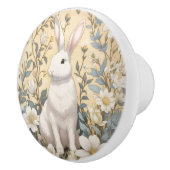 Cute White Bunny Pastel Yellow Floral  セラミックノブ (右)