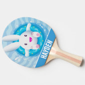 Cute White Bunny Pool Party Personalised 卓球ラケット (横)
