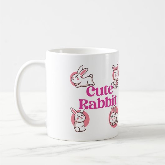 Cute White Bunny Rabbits Kawaii Easter Pattern コーヒーマグカップ (左)