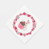 Cute White Bunny & Strawberry Cupcake Girls スタンダードランチョンナプキン (角)