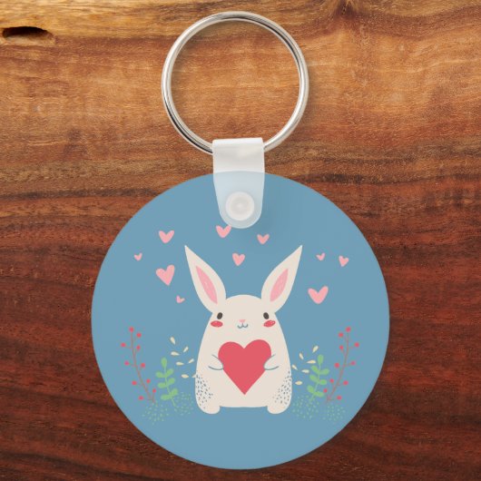 Cute White Bunny With Heart Personalised キーホルダー (裏面)