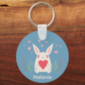 Cute White Bunny With Heart Personalised キーホルダー (正面)