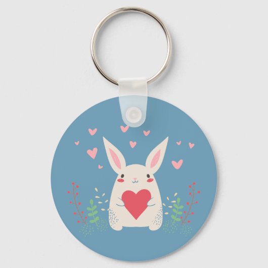 Cute White Bunny With Heart Personalised キーホルダー (裏面)