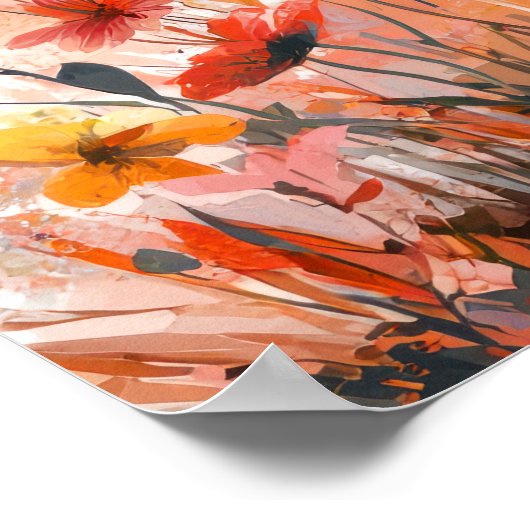 Cute White Bunny with Orange Balloon Digital Illus ポスター (角)