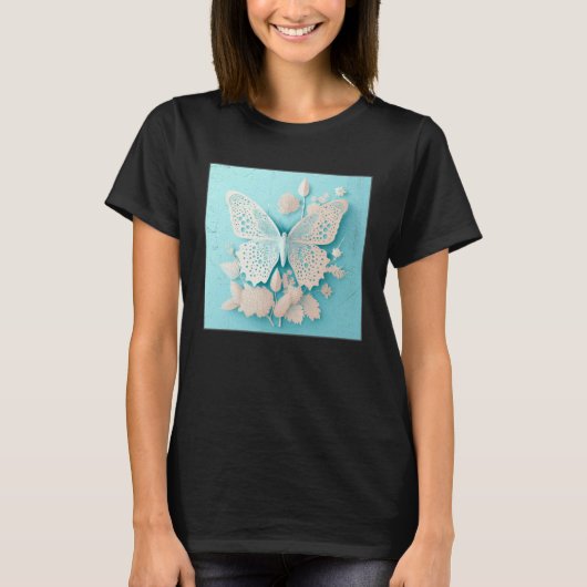 Cute White Butterfly Illustration Flowers Minimal  Tシャツ (正面)