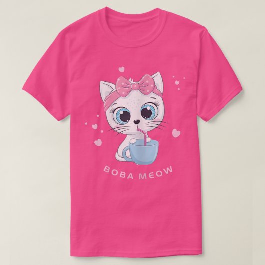 Cute White Cat Drinking Boba Tea AnimeFor Women  Tシャツ (デザイン正面)