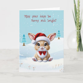 Cute White Cat in Snow Christmas Card シーズンカード