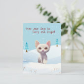 Cute White Cat in Snow Christmas Postcard シーズンポストカード (スタンド正面)