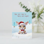 Cute White Cat in Snow Christmas Postcard シーズンポストカード (スタンド正面)