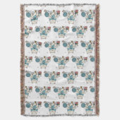 Cute White Cat Knitting Blue Yarn Hobby Graphic スローブランケット (正面縦)