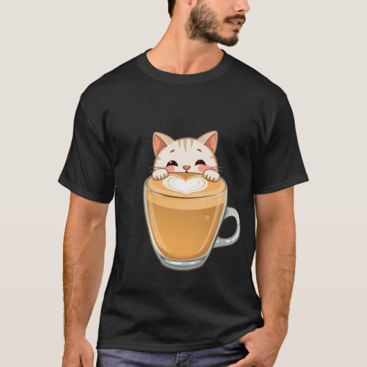 Cute White Cat Latte Art Coffee Heart  ✨🐾☕ Tシャツ (正面)