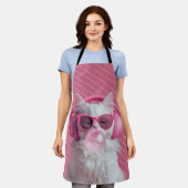  Cute  White Cat  – Personalized エプロン (着用した状態)