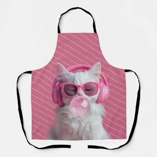  Cute  White Cat  – Personalized エプロン (正面)