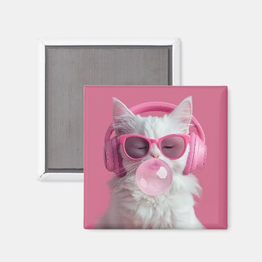  Cute  White Cat  – Personalized マグネット (正面/裏面)