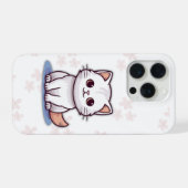 Cute White Cat Phone Case – Pink Floral Design iPhoneケース (裏面横)