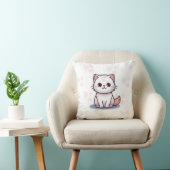 Cute White Cat Pillow – Pink Floral Design クッション (椅子)