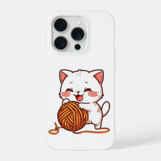 Cute White Cat Playing with Woolen Ball Cover iPhone 15 Proケース