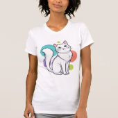 Cute White Cat Sitting Graphic Tee Tシャツ (正面)