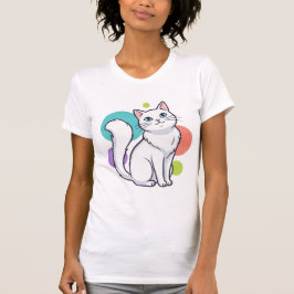 Cute White Cat Sitting Graphic Tee Tシャツ