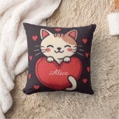 Cute White Cat with Heart Kawaii Kitty Love Design クッション (ブランケット)