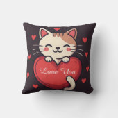 Cute White Cat with Heart Kawaii Kitty Love Design クッション (裏面)