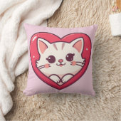 Cute White Cat with Heart Kawaii Kitty Love Design クッション (ブランケット)